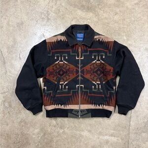 Vintage Pendleton Black & Brown Southwestern Zip Wool Jacket